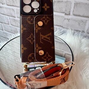 Luxury Style Monogram Phone Case Wallet Detachable Strap iPhone 15 pro or 16
